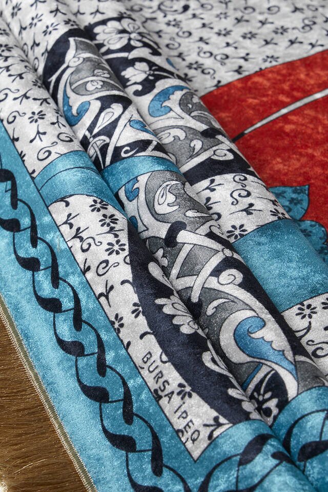 Turquoise Velvet Carpet Prayer Rug - 2