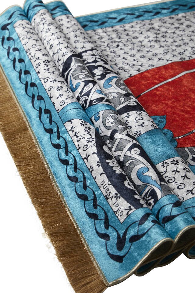 Turquoise Velvet Carpet Prayer Rug - 3