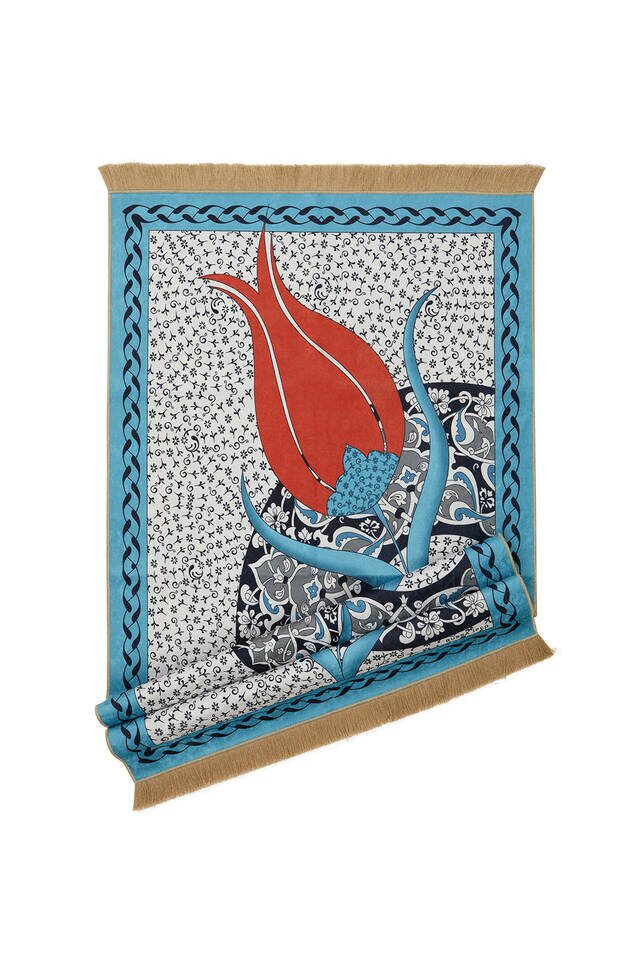 Turquoise Velvet Carpet Prayer Rug - 4