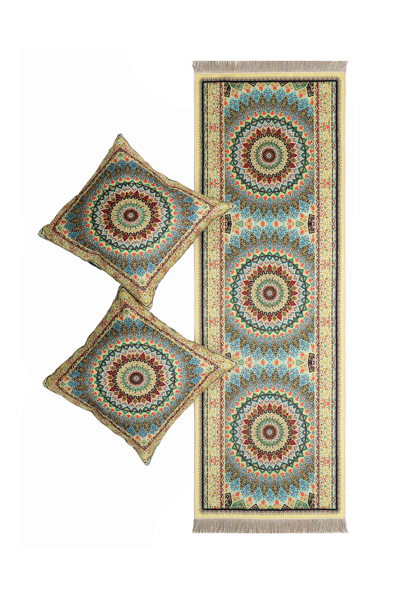 Turquoise Velvet Runner Set - Bursa İpek