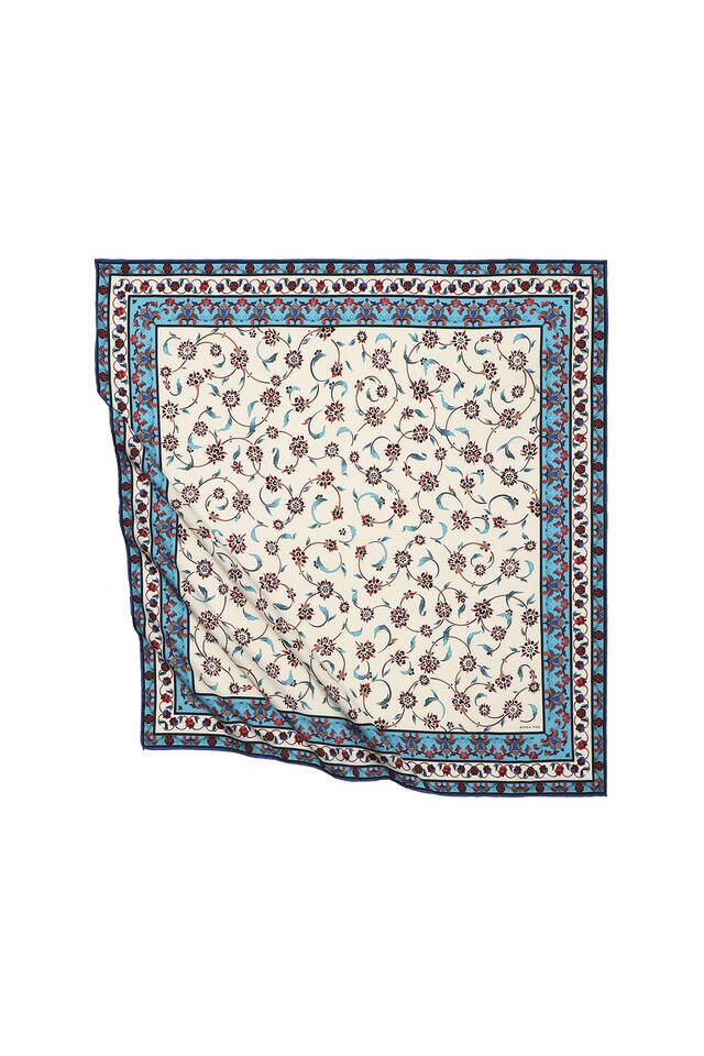 Turquoise Wildflower Pattern Silky Square Scarf 
