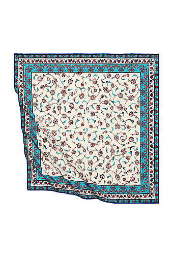 Turquoise Wildflower Pattern Silky Square Scarf 