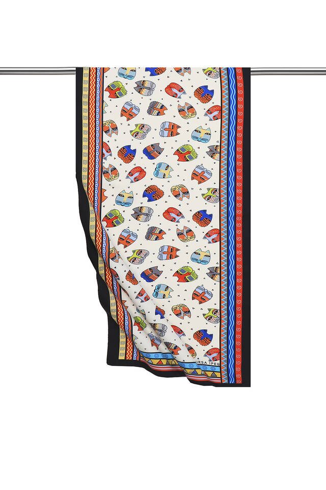 Turquoise Yellow Patterned Silky Foulard - 1