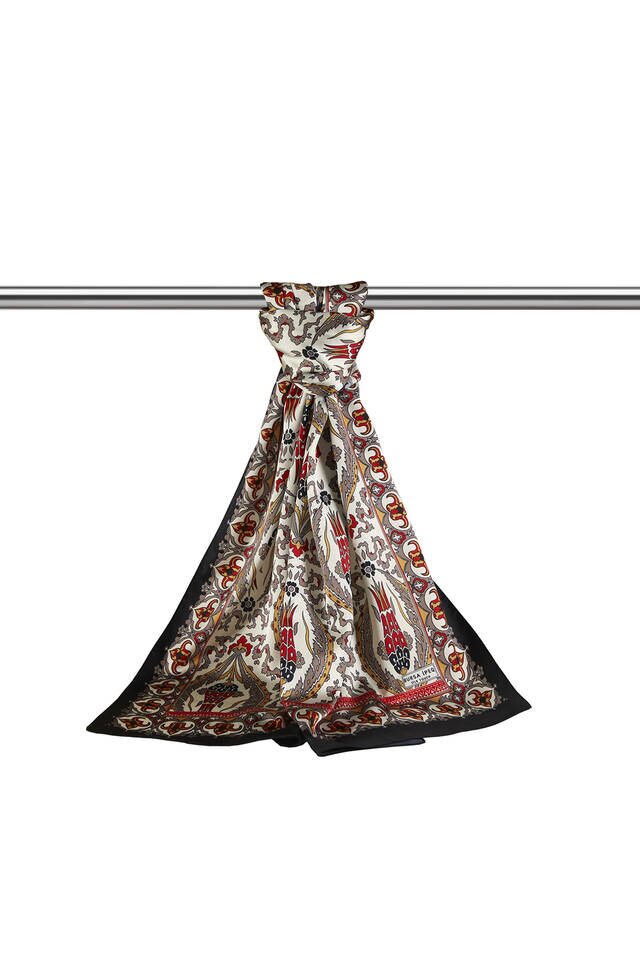 Vizon Siyah Karanfil Desen Dar İpeksi Fular - 3