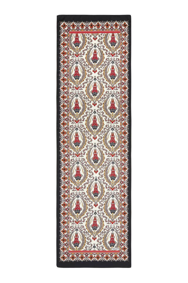 Vizon Siyah Karanfil Desen Dar İpeksi Fular - 4