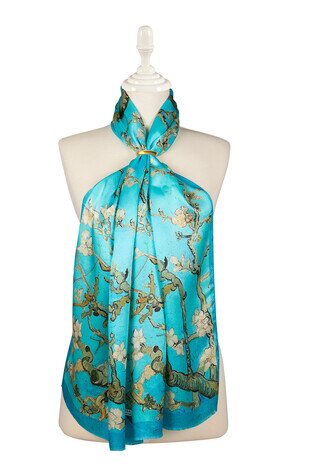 Water Green Almond Blossom Silk Foulard 