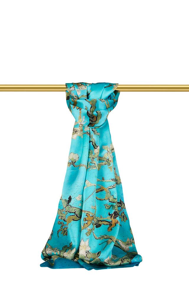 Water Green Almond Blossom Silk Scarf - Bursa İpek