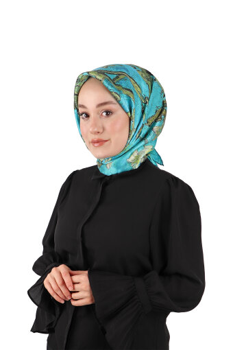 Water Green Almond Blossom Sura Silk Square Scarf 