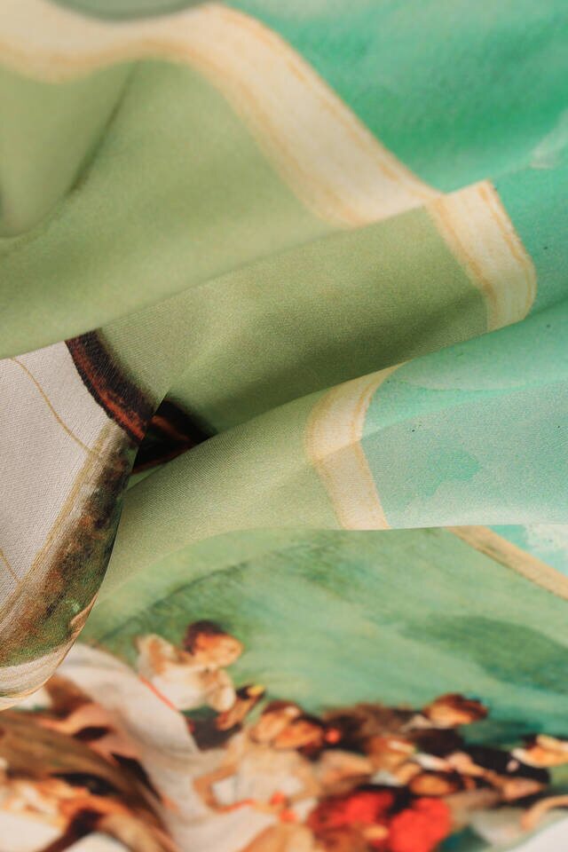 Water Green Ballerina Pattern Silk Pocket Square - 3