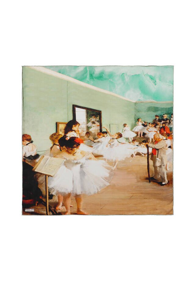 Water Green Ballerina Pattern Silk Pocket Square - Bursa İpek