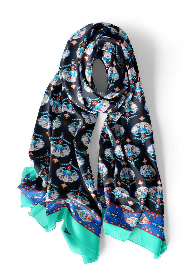 Water Green Carnation Pattern Silk Foulard - 3