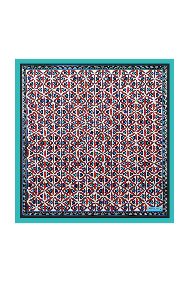Water Green Çintemani Pattern Silky Pocket Square 