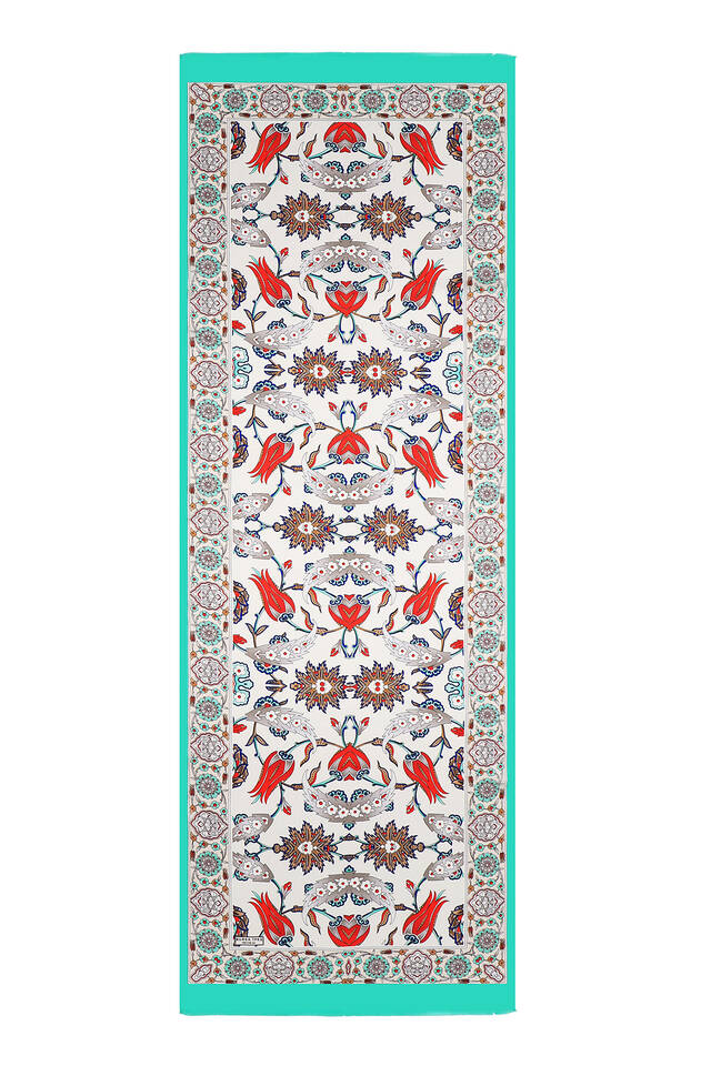 Water Green Cream Ephesus Pattern Silk Foulard - 4