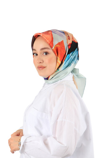 Water Green Harmony Pattern Sura Silk Square Scarf 