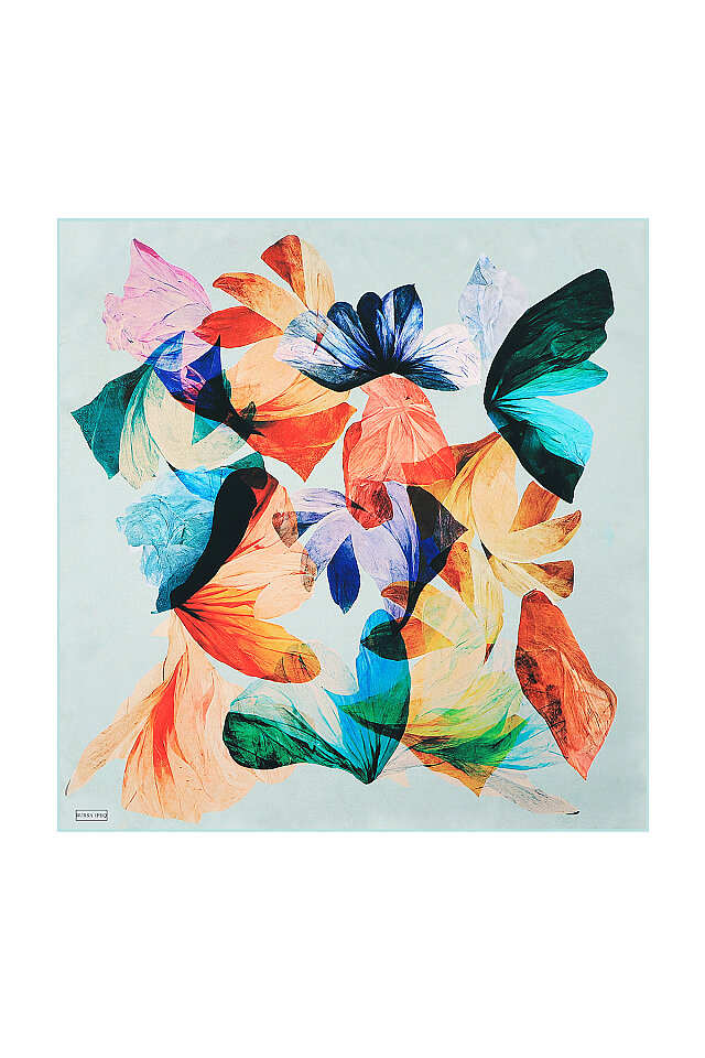 Water Green Harmony Pattern Sura Silk Square Scarf 