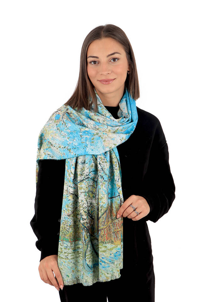 Water Green Peach Tree Pattern Winter Shawl - 2