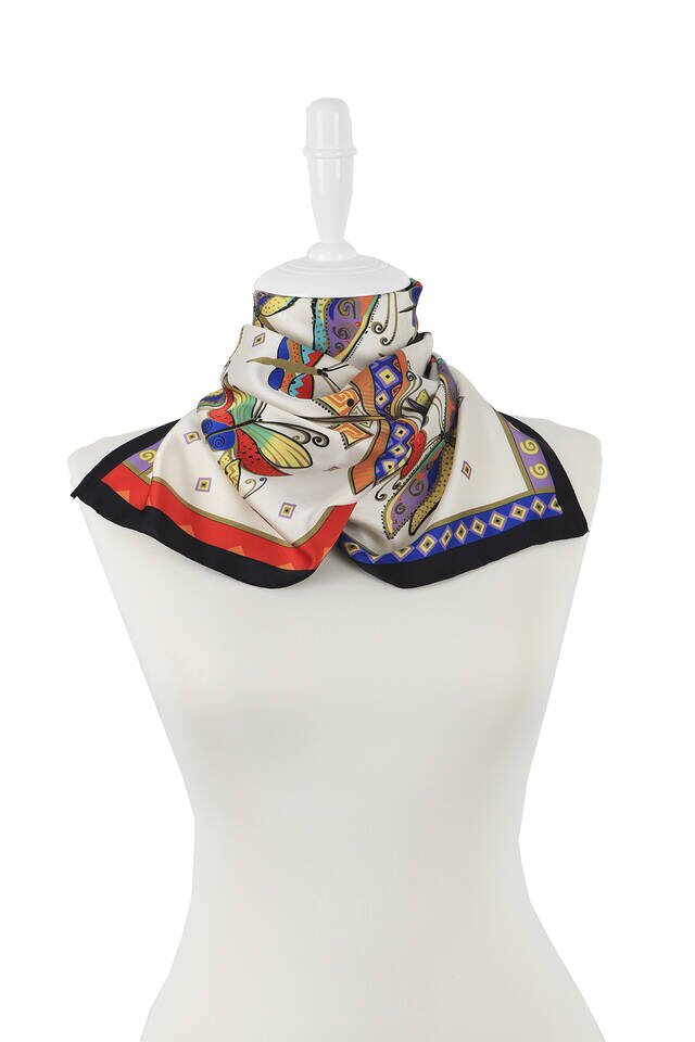 Water Green Purple Patterned Silky Foulard - 2