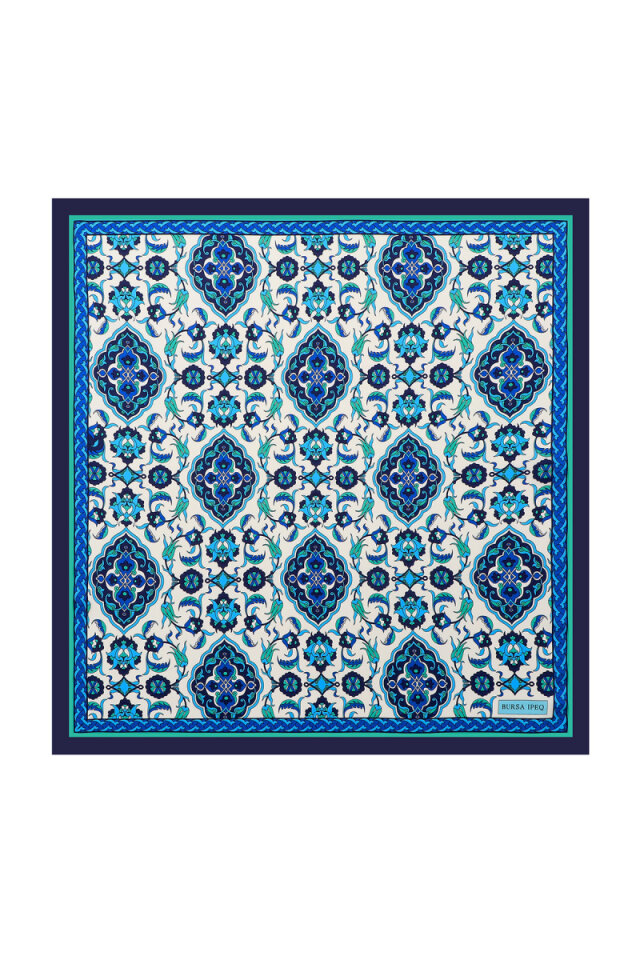 Water Green Tile Pattern Silky Pocket Square - Bursa İpek