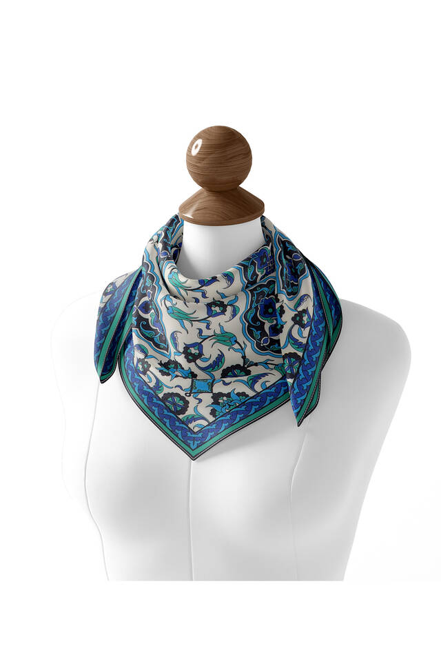 Water Green Tile Pattern Soft Square Scarf - 2