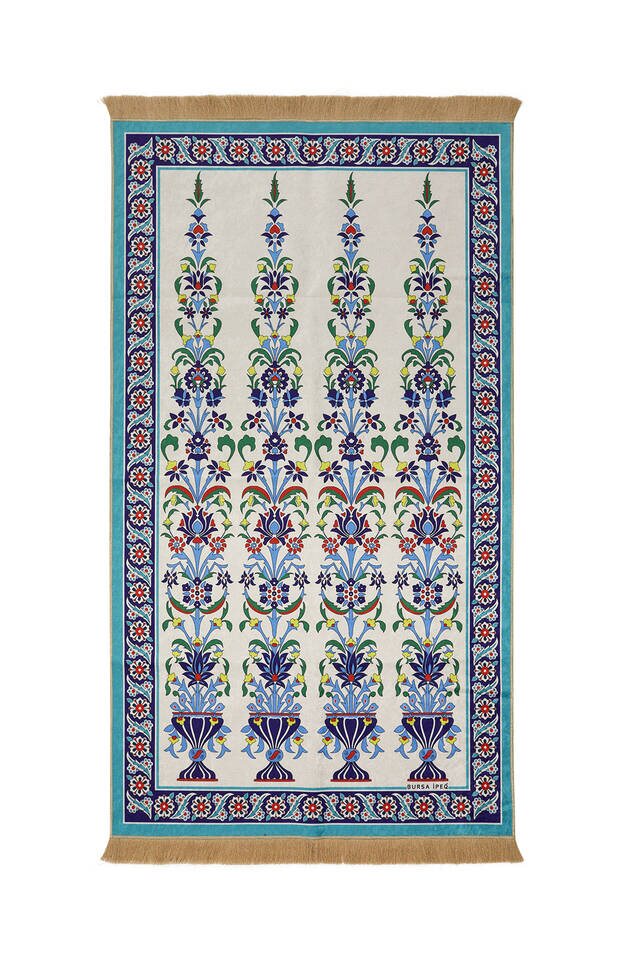Water Green Velvet Carpet Prayer Rug - Bursa İpek