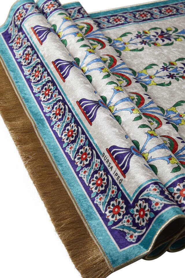 Water Green Velvet Carpet Prayer Rug - 3