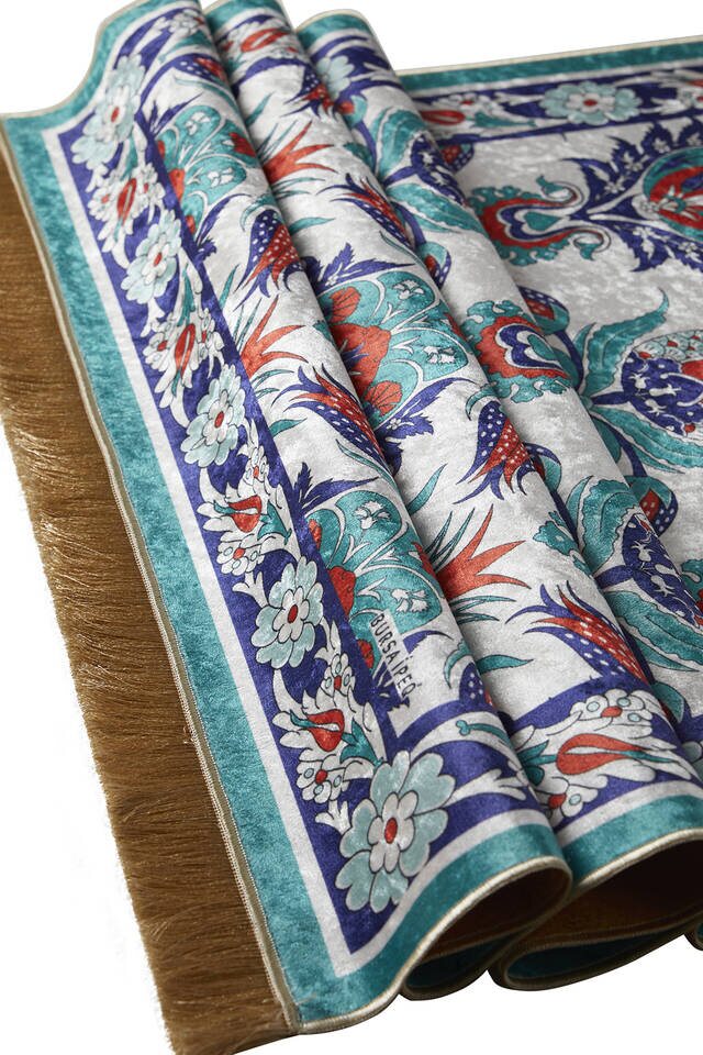 Water Green Velvet Carpet Prayer Rug - 3