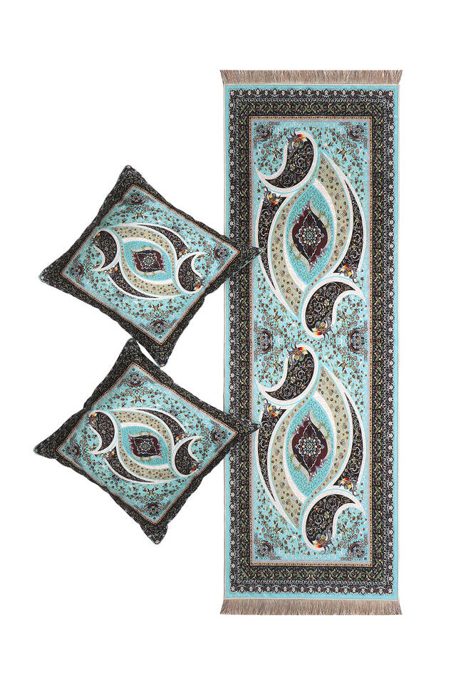Water Green Velvet Runner Set - Bursa İpek