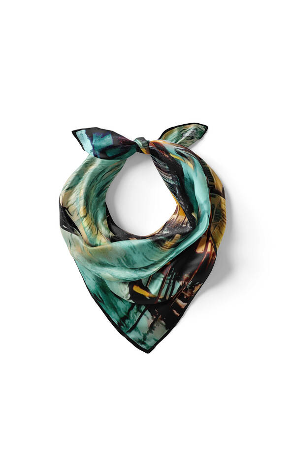 Water Green Venice Pattern Silk Pocket Square - 2