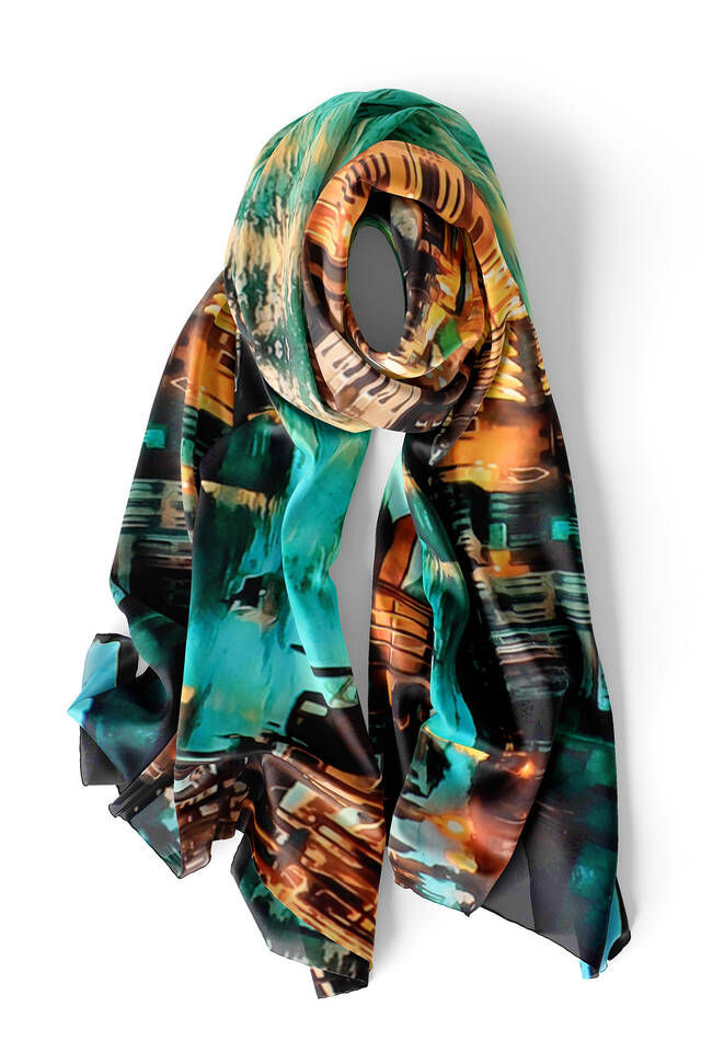 Water Green Venice Silk Painting Foulard - 4