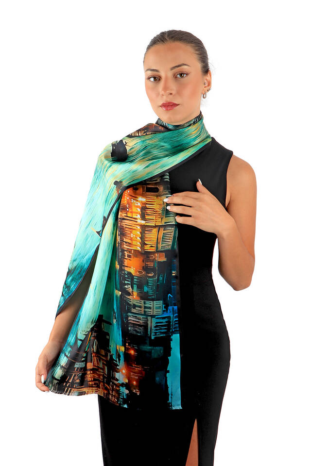 Water Green Venice Silk Painting Foulard - 2