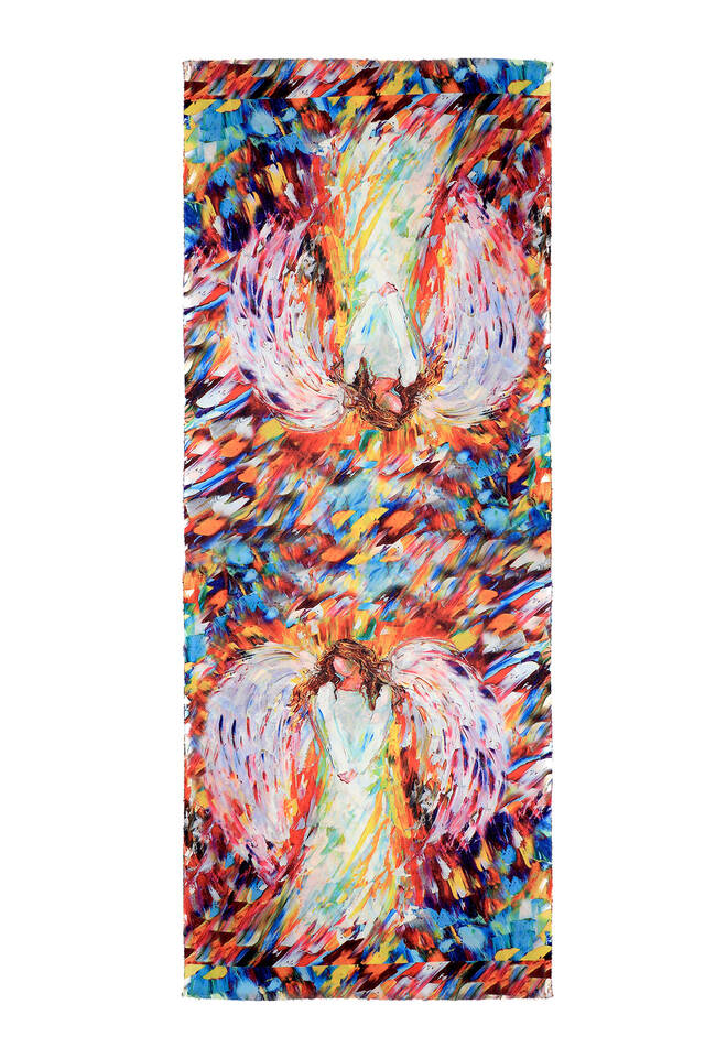 White Angel Pattern Winter Shawl - 4