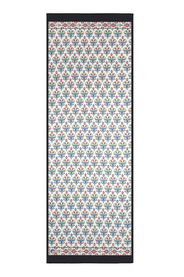 White Carnation Pattern Silk Foulard - 4