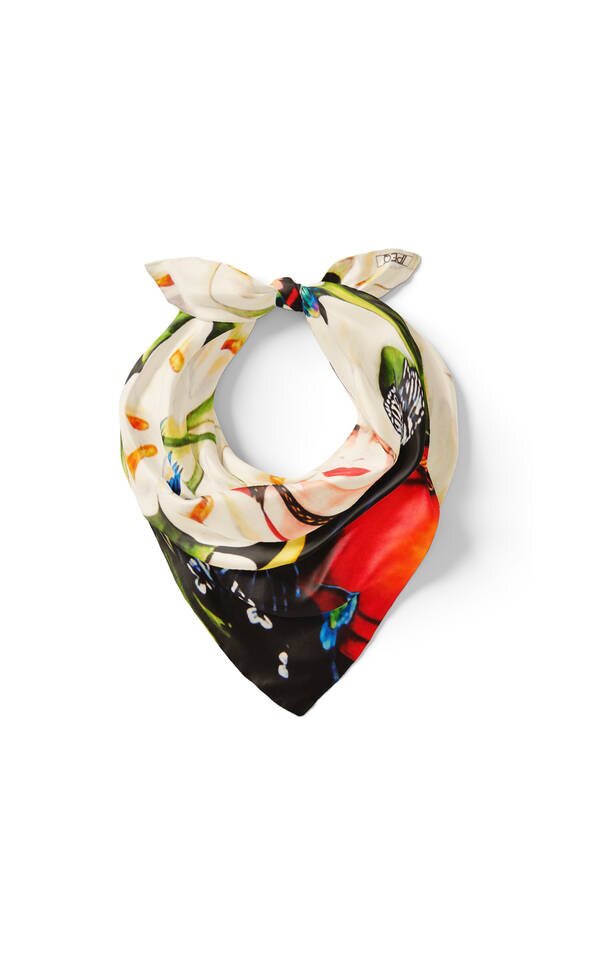 White Frida Pattern Silk Pocket Square - 2