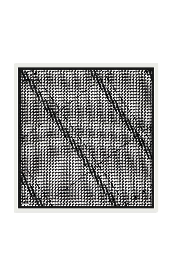 White Line Houndstooth Pattern Twill Silk Square Scarf - 2