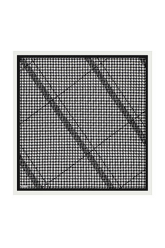 White Line Houndstooth Pattern Twill Silk Square Scarf 