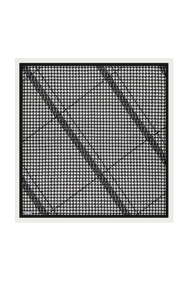 White Line Houndstooth Pattern Twill Silk Square Scarf - Bursa İpek