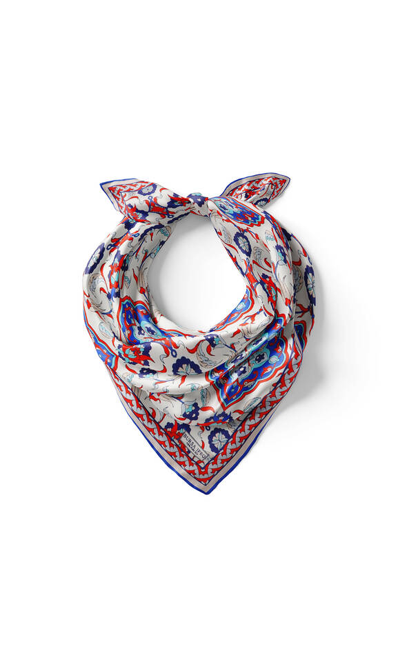 White Saks Tile Tulip Pattern Silk Pocket Square - 2