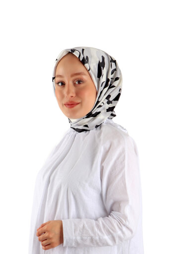 White Sare Pattern Twill Silk Square Scarf 