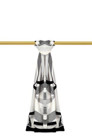 White Twill Silk Scarf with Carousel Pattern 