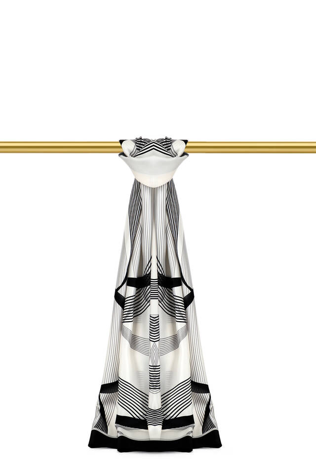 White Twill Silk Scarf with Carousel Pattern 