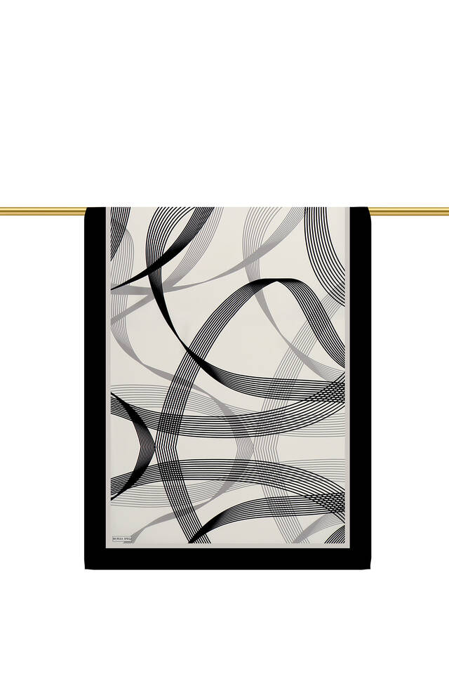 White Twill Silk Scarf with Carousel Pattern - 2