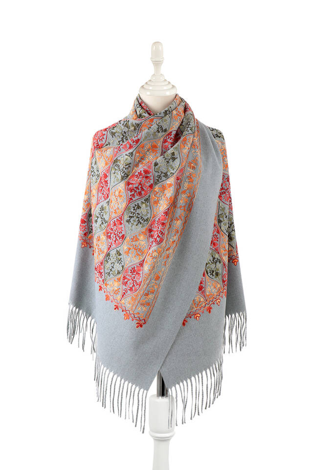 Winter Shawl with Silver Embroidery - Bursa İpek