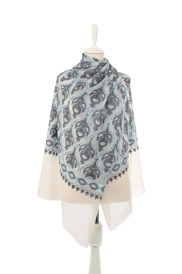 Wool Silk Shawl with Smoked Stone Embroider - 2