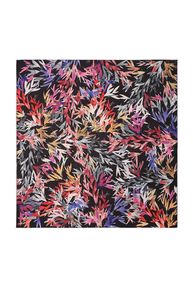 Siyah Yaprak Desen Soft Eşarp 