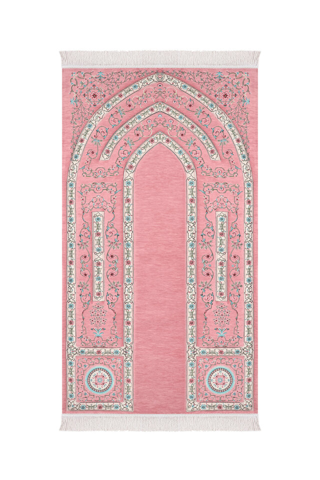 Pembe Yasmin Desen Süngerli Kapitone Dokuma Seccade 