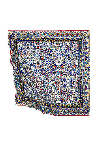 Yellow Black Turkish Patterned Tile Pattern Silk Square Scarf 