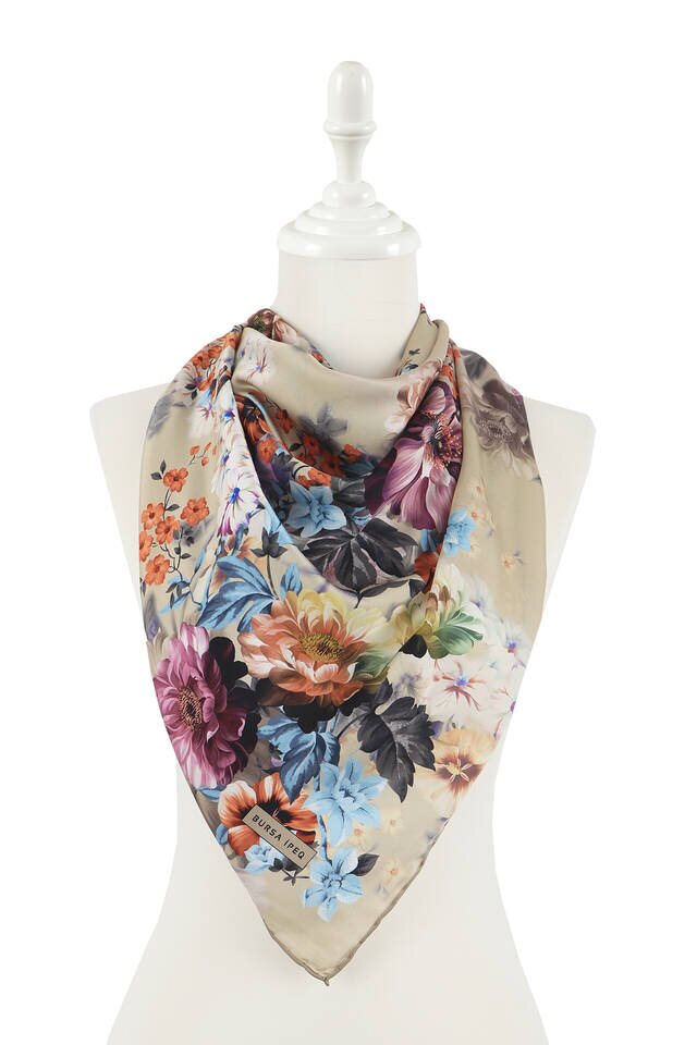 Yellow Fulya Pattern Silky Square Scarf - 2