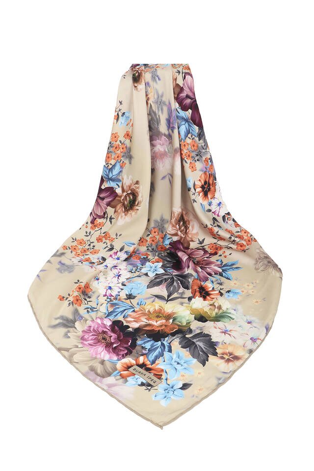 Yellow Fulya Pattern Silky Square Scarf - 3