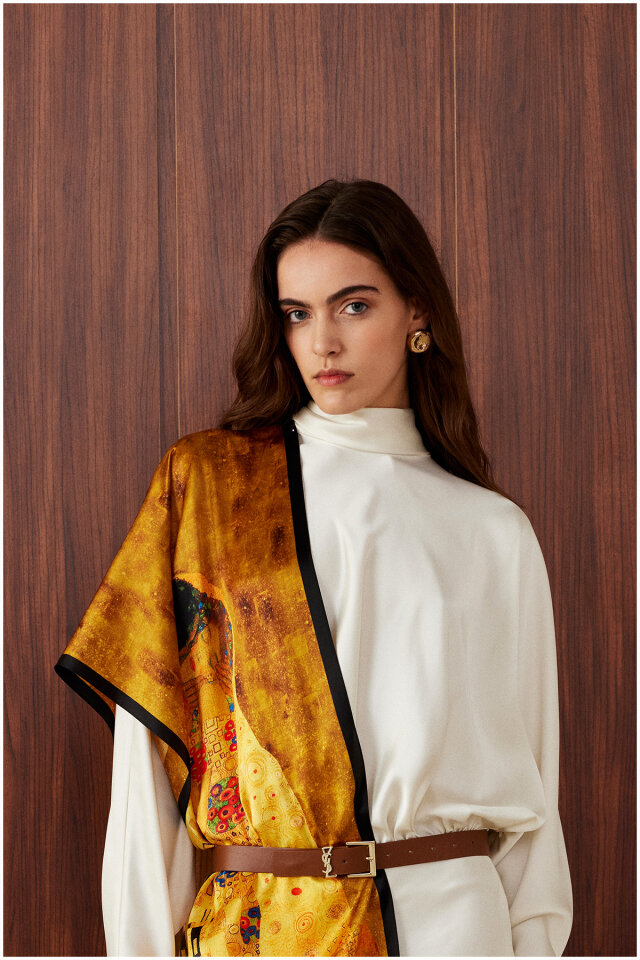 Yellow Kiss Silk Painting Foulard - Bursa İpek
