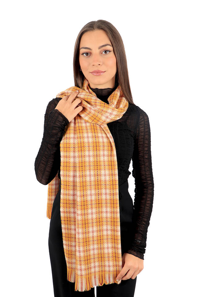 Yellow Purple Plaid Pattern Winter Shawl - 2
